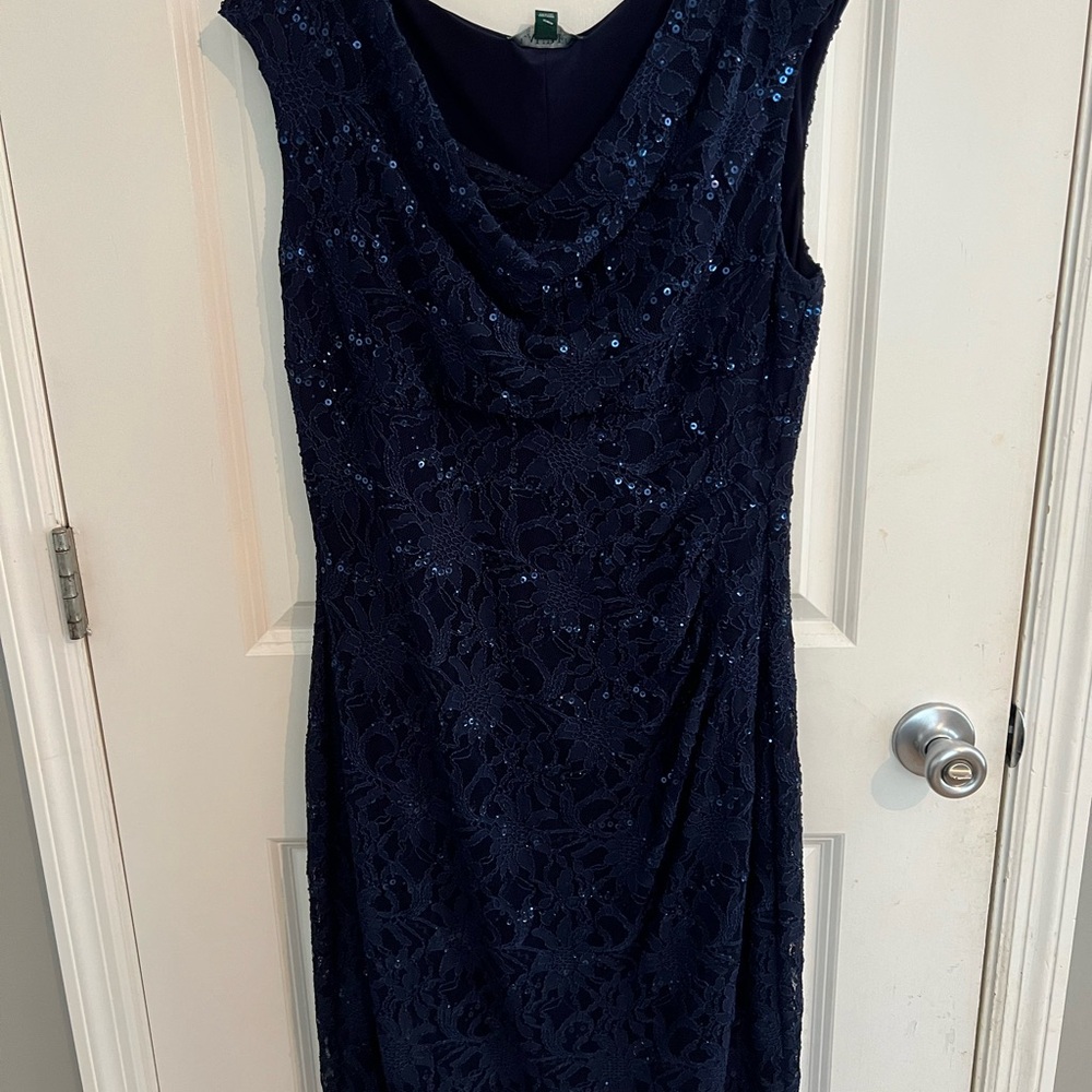 Elegant Navy Blue Sequin Lace Dress